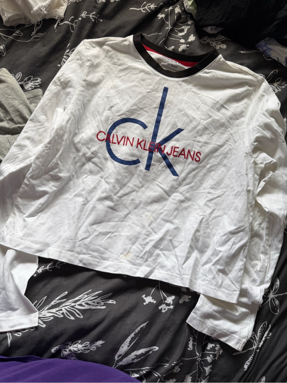 Calvin Klein White Cropped Long-Sleeve